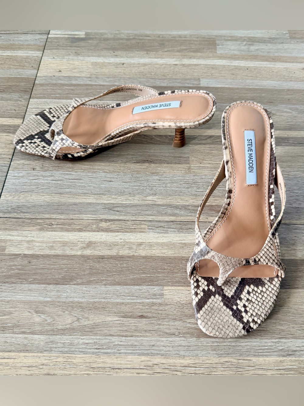 Steve Madden Brienna Snake Print Thong Kitten Heels Sandals, Women’s 6 NWOT
